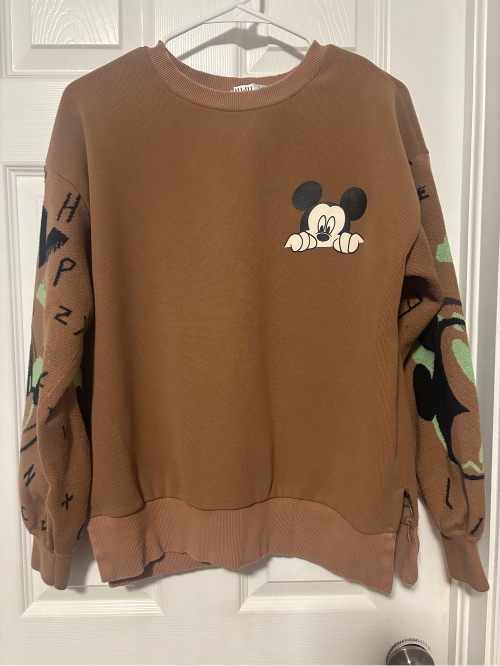 JuJu Brown Crewneck Sweater with Mickey Peek Graphic